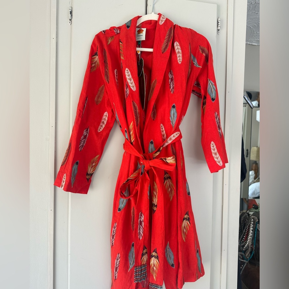 FARM Rio Red Feather Print Jacket / Kimono / Robe
